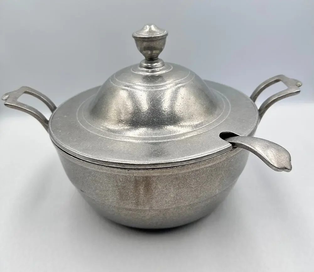 Wilton Armetale Plough Tavern Hollowware Satin Pewter Soup Tureen Lid & Ladle